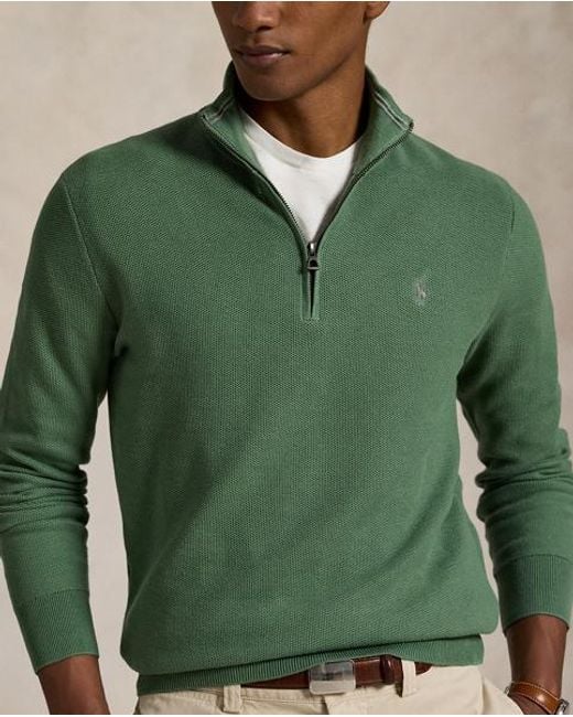 Ralph Lauren Green Mesh-Knit Cotton Quarter-Zip Jumper for men