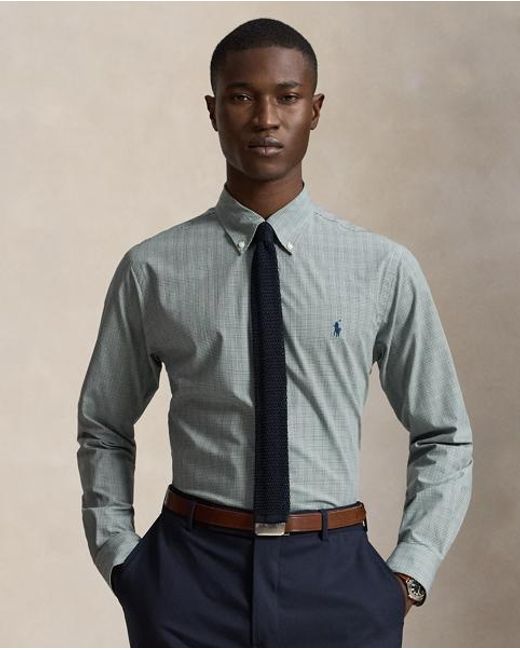 Polo Ralph Lauren Green Custom Fit Checked Stretch Poplin Shirt for men