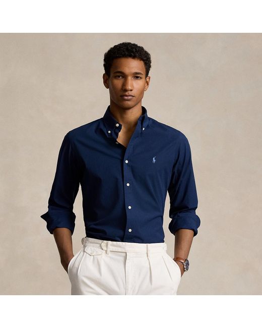 Polo Ralph Lauren Blue Custom Fit Stretch Poplin Shirt for men