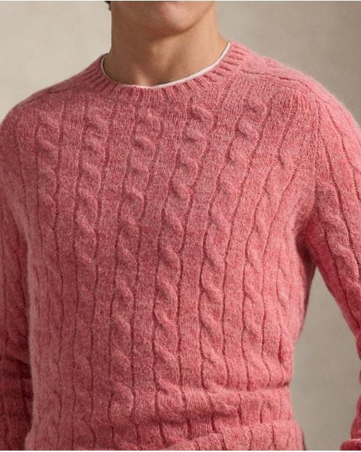 Polo Ralph Lauren Red Suede-Patch Cable-Knit Sweater for men