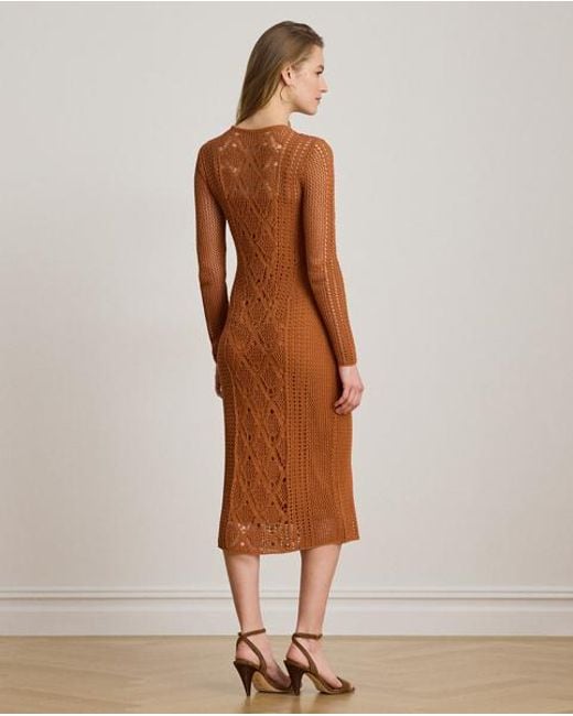 Ralph Lauren Brown Pointelle-Knit Sheath Dress