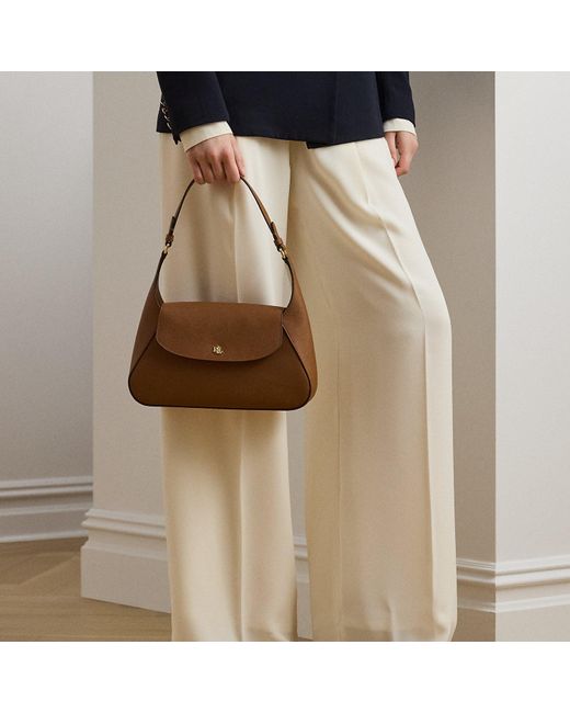 Ralph Lauren Brown Crosshatch Medium Schylar Shoulder Bag