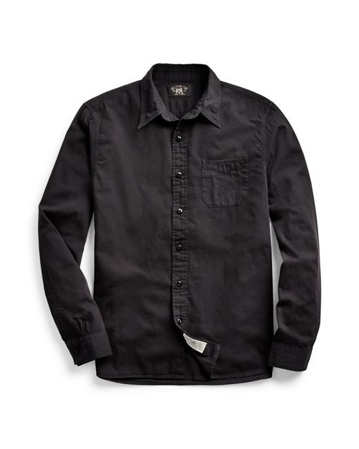 RRL Black Garment-dyed Twill Workshirt for men