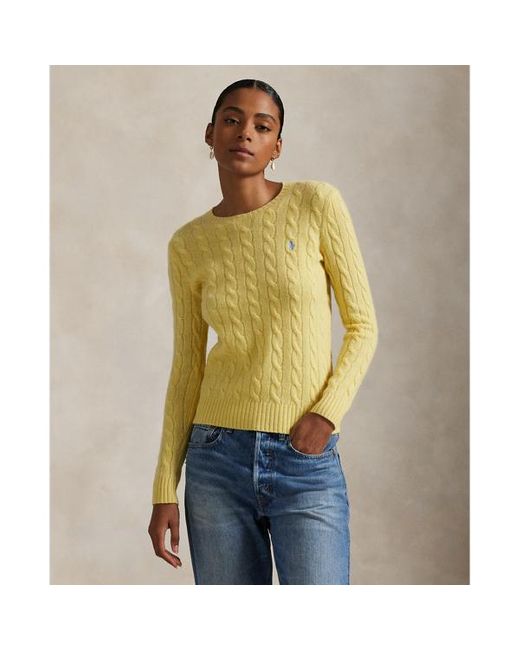 Girocollo in lana e cashmere a trecce di Polo Ralph Lauren in Yellow