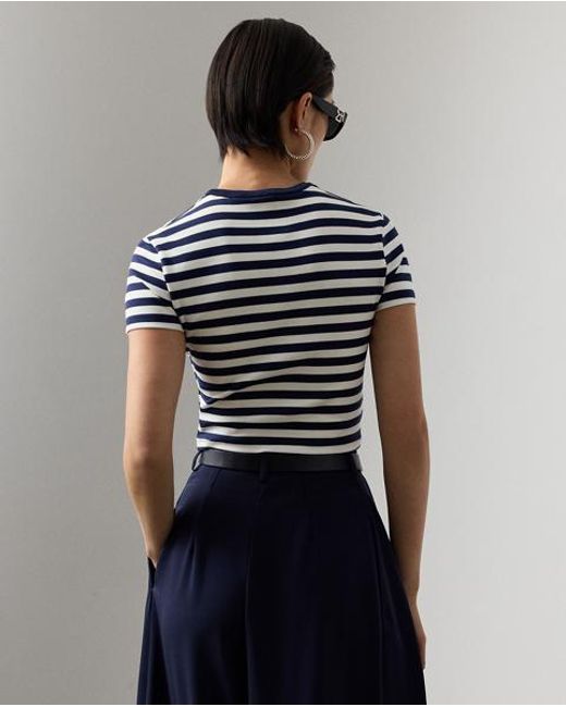 Ralph Lauren Blue Robbin Striped Jersey Cropped T-Shirt
