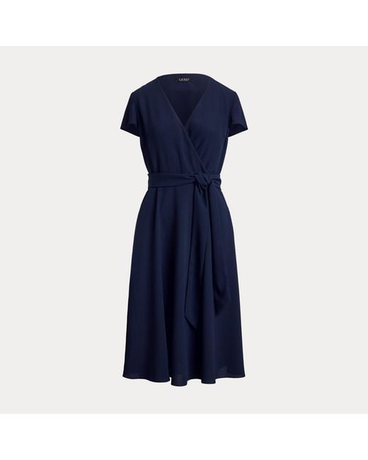 Ralph Lauren Blue Belted Georgette Surplice Dress