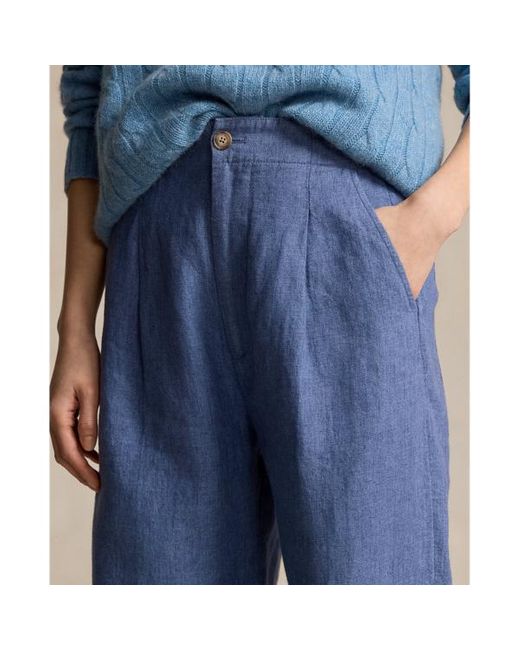 Polo Ralph Lauren Blue Curved Tapered Linen Trouser