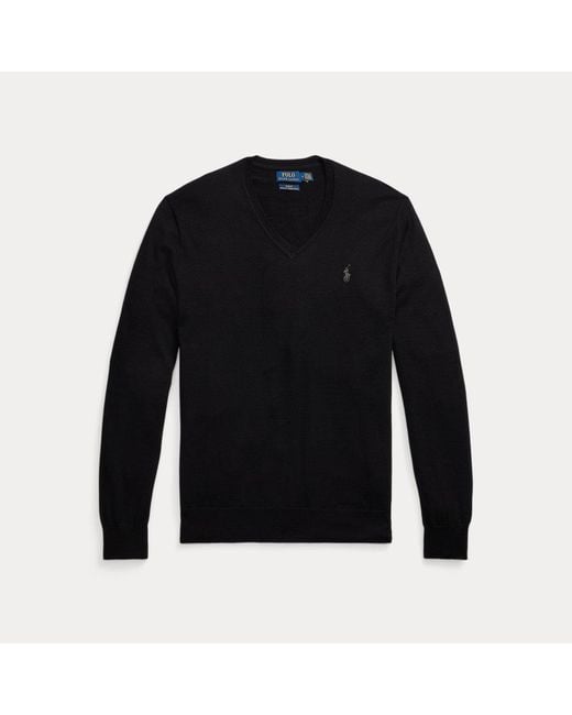 Polo Ralph Lauren Black Slim Fit Washable Wool V-neck Jumper for men