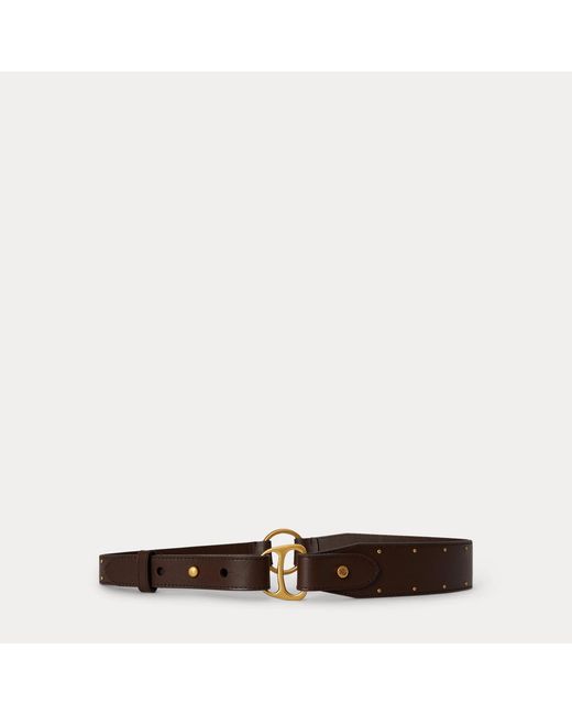 Ralph Lauren Brown Equestrian D-Ring Studded Leather Belt