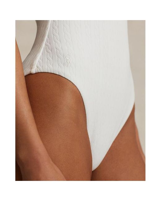 Polo Ralph Lauren White Badeanzug mit rundem Rückenausschnitt