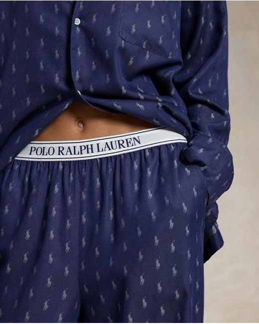 Polo Ralph Lauren Blue Pyjama Mit Durchgehendem Ponymuster