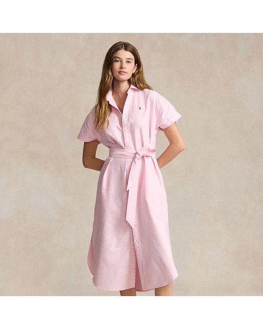 Ralph Lauren Pink Belted Short-sleeve Oxford Shirtdress