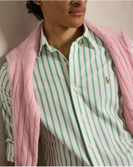 Polo Ralph Lauren Blue Custom Fit Striped Oxford Shirt for men