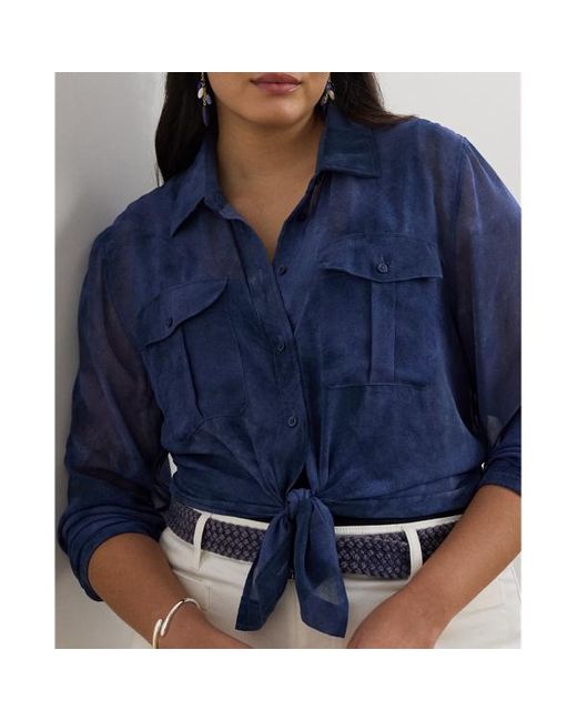 Taglie Plus - Camicia in chiffon stampato Classic-Fit di Ralph Lauren in Blue