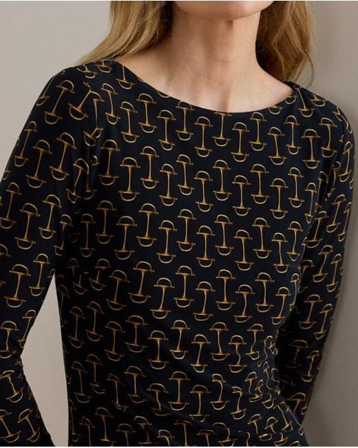 Ralph Lauren Black Geo-Print Stretch Jersey Boatneck Dress