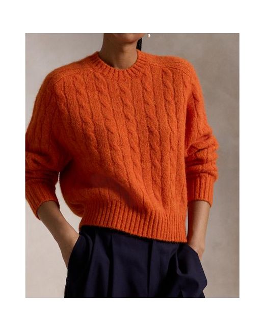 Polo Ralph Lauren Orange Cable-knit Wool-blend Crewneck Sweater