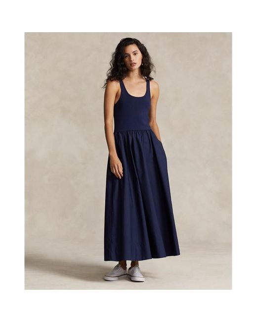 Polo Ralph Lauren Blue Ausgestelltes gerafftes Kleid