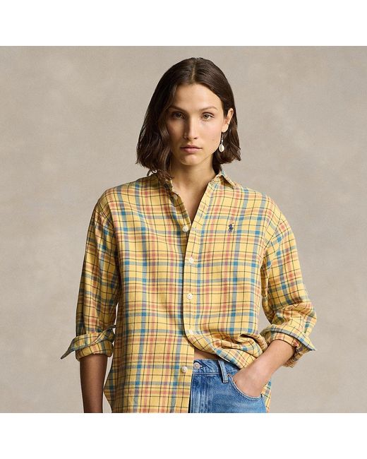 Polo Ralph Lauren Yellow Relaxed Fit Plaid Cotton Shirt