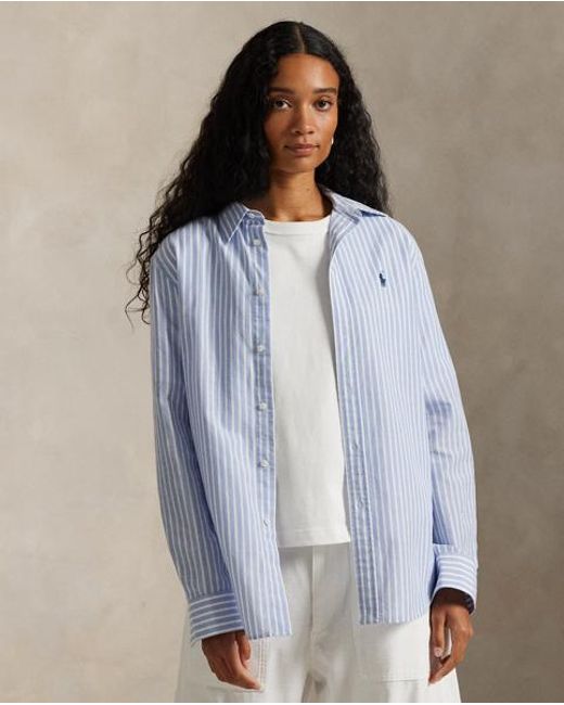 Polo Ralph Lauren Blue Classic Fit Striped Cotton-Linen Shirt