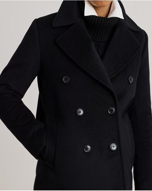 Ralph Lauren Blue Zweireihiger Mantel Mit Oversize-Kragen