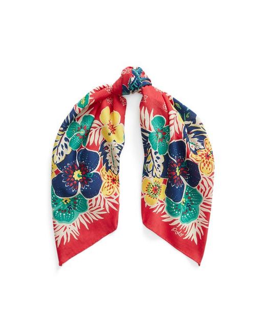Polo Ralph Lauren Red Tropical Floral Cotton-silk Scarf