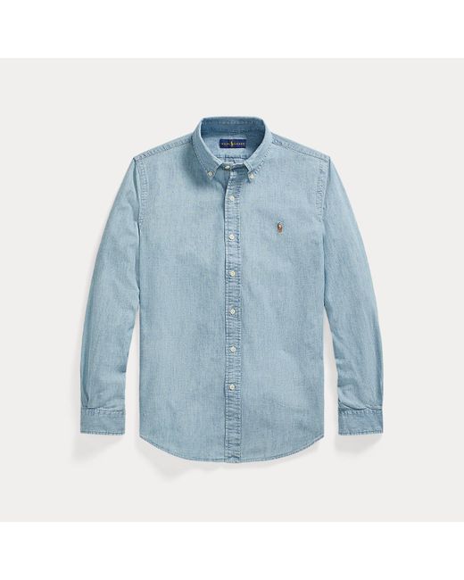Polo Ralph Lauren Blue Custom Fit Chambray Shirt for men