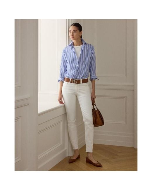 Ralph Lauren Blue Adrien Striped Cotton Shirt