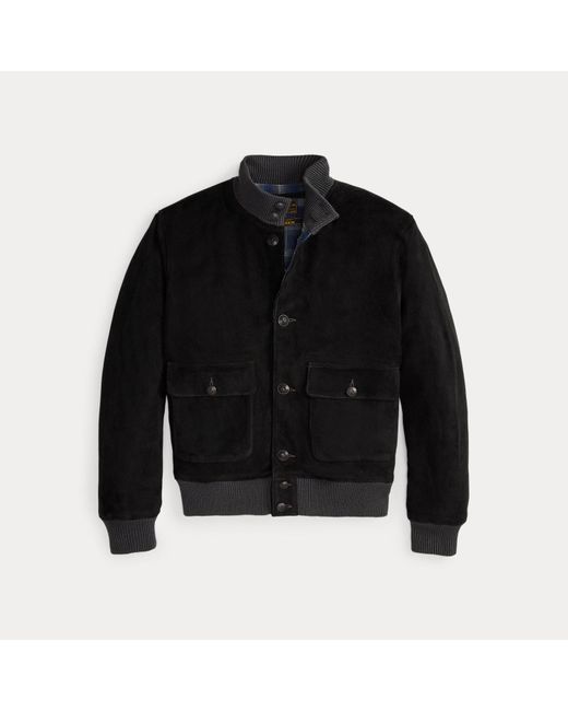 RRL Black Suede Bomber Jacket for men