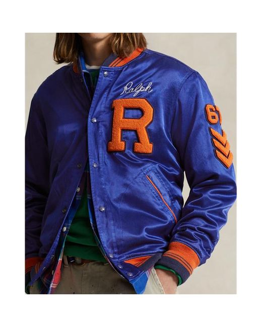 Polo Ralph Lauren Blue Satin Letterman Jacket for men