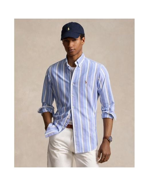 Polo Ralph Lauren Blue Custom Fit Striped Oxford Shirt for men