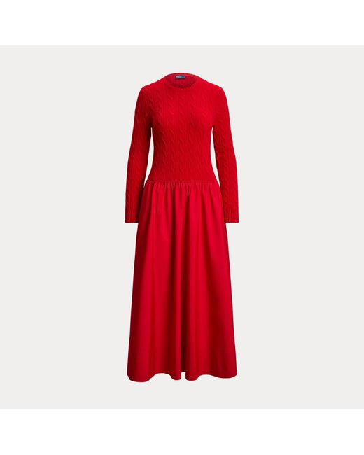 Polo Ralph Lauren Red Cable-Knit Bodice Dress