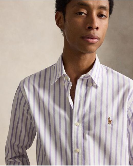 Polo Ralph Lauren White Custom Fit Striped Oxford Shirt for men