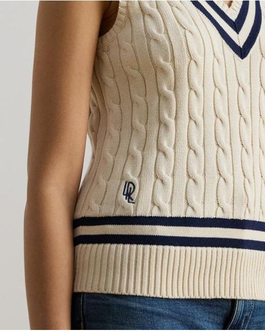 Ralph Lauren Natural Cable-Knit Cotton Cricket Sweater Vest