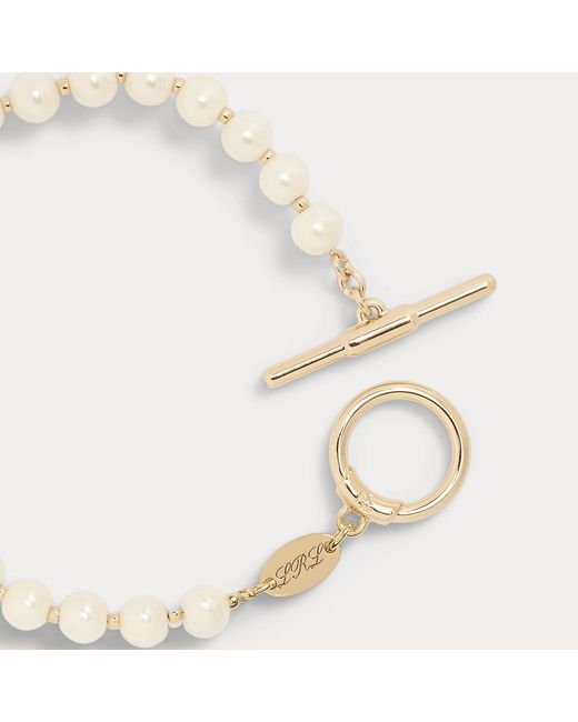 Ralph Lauren Metallic Faux-Pearl & Logo Charm Flex Bracelet