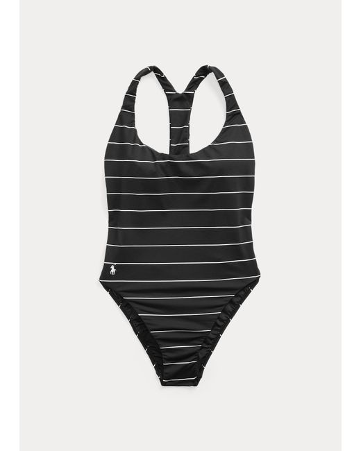 Polo Ralph Lauren Pique Stripe Mitered Lace Back Mio One-piece Swimsuit in  Black/White (Black) | Lyst UK
