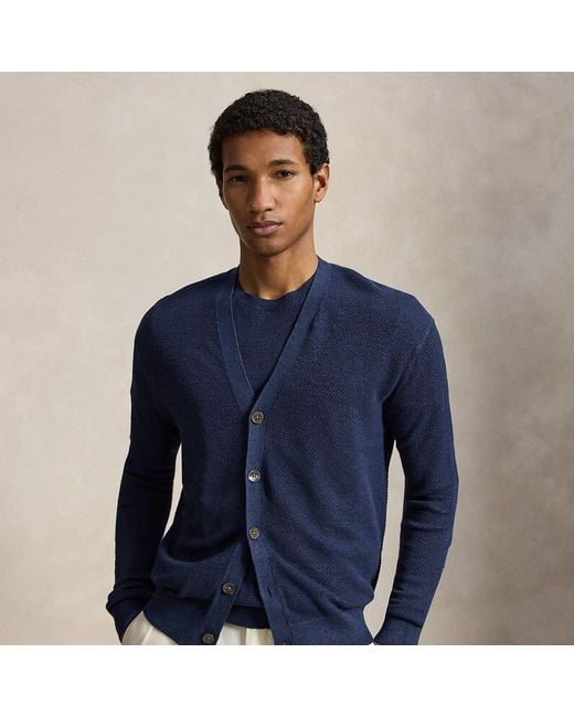Polo Ralph Lauren Blue Relaxed Fit Linen Cardigan for men