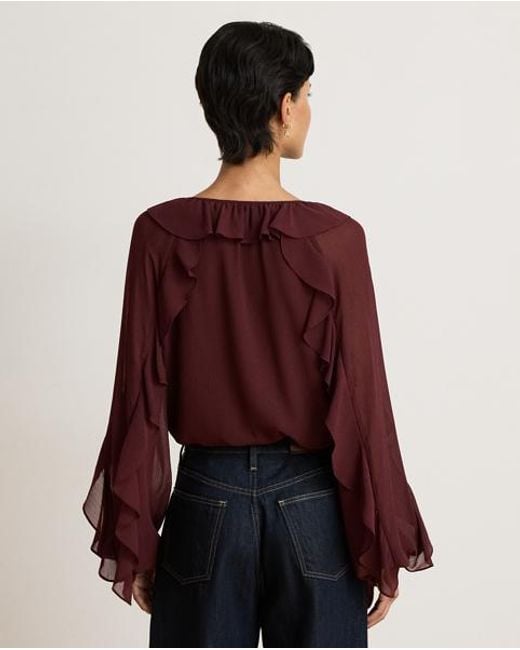 Ralph Lauren Purple Ruffle-Trim Crinkle Georgette Blouse