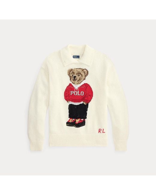 Polo Ralph Lauren Red Polo Bear Linen-Cotton Jumper