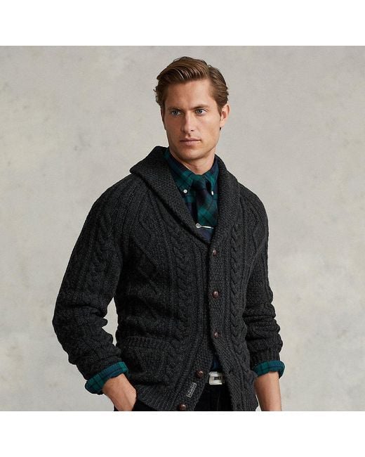 Ralph Lauren Aran-knit Wool-cashmere Cardigan in Deep Black Heather (Black)  for Men - Lyst
