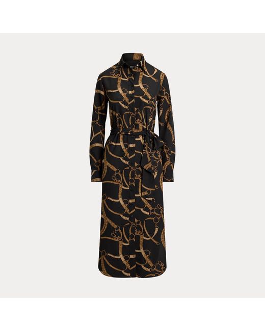 Ralph Lauren Crêpe Overhemdjurk Met Riemenprint in het Black