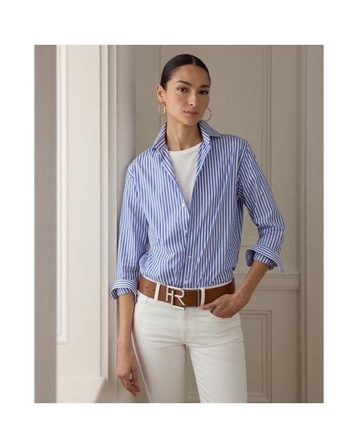 Ralph Lauren Blue Adrien Striped Cotton Shirt