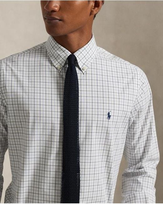 Polo Ralph Lauren Custom Fit Geruit Stretchpoplin Overhemd in het Gray voor heren