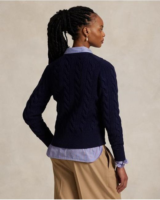Polo Ralph Lauren Blue Cable-Knit Wool-Cashmere Cardigan