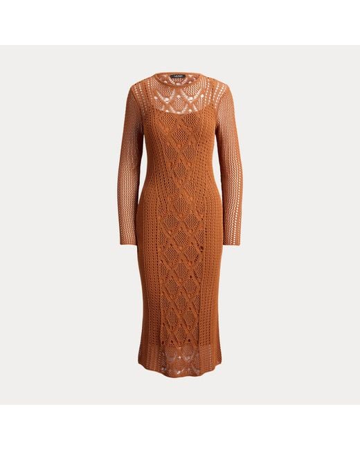 Ralph Lauren Brown Pointelle-Knit Sheath Dress