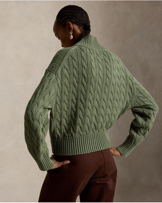 Polo Ralph Lauren Green Cable-Knit Cotton Quarter-Zip Jumper