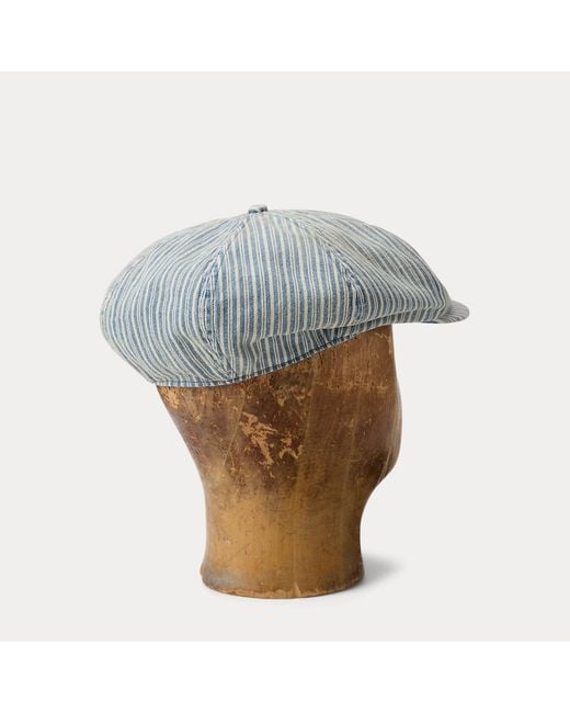 RRL Blue Striped Twill Newsboy Cap for men