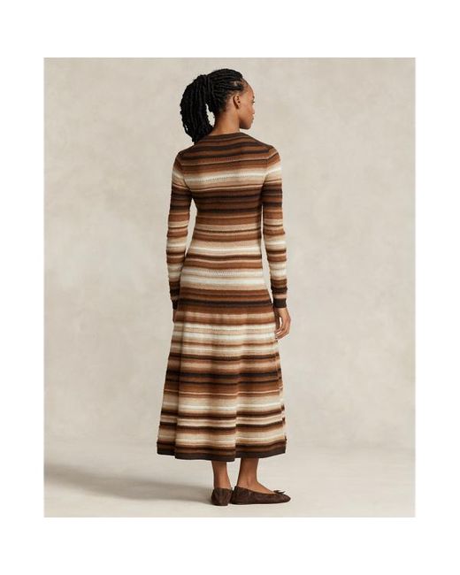 Polo Ralph Lauren Brown Striped Wool-blend Jumper Dress