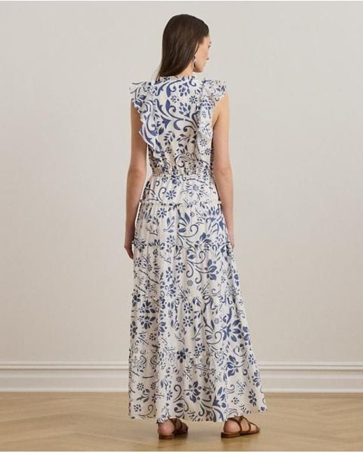 Ralph Lauren Multicolor Geblümtes Maxikleid Aus Baumwollvoile