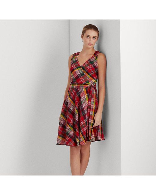 Lauren by Ralph Lauren Plaid Crinkle Cotton Sleeveless Dress Lyst