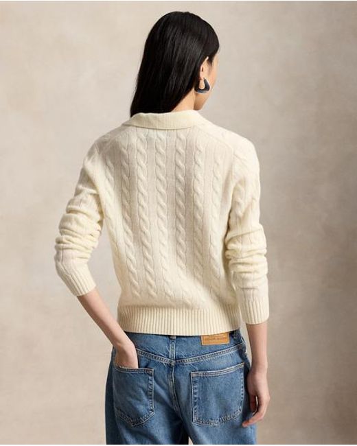 Polo Ralph Lauren Natural Cable-Knit Wool-Cashmere Polo Jumper